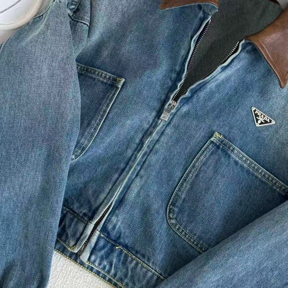 Prada Denim Jacket with Brown Collar - Picture 2 of 8